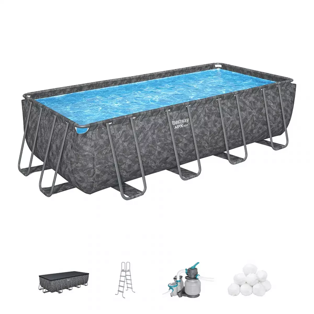 Каркасный бассейн 549x274x122 см с аксессуарами, прямоугольный, BESTWAY 561KA Каркасный бассейн 549x274x122 см с аксессуарами, прямоугольный, BESTWAY 561KA