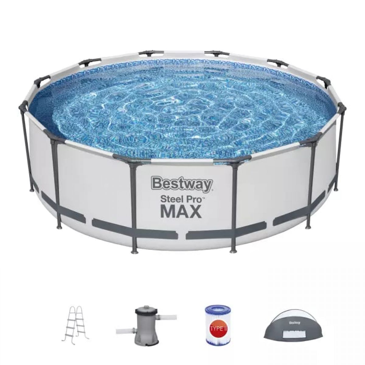 Каркасный бассейн 366х100 см круглый с фильтром и лестницей BESTWAY 5619N Каркасный бассейн 366х100 см круглый с фильтром и лестницей BESTWAY 5619N
