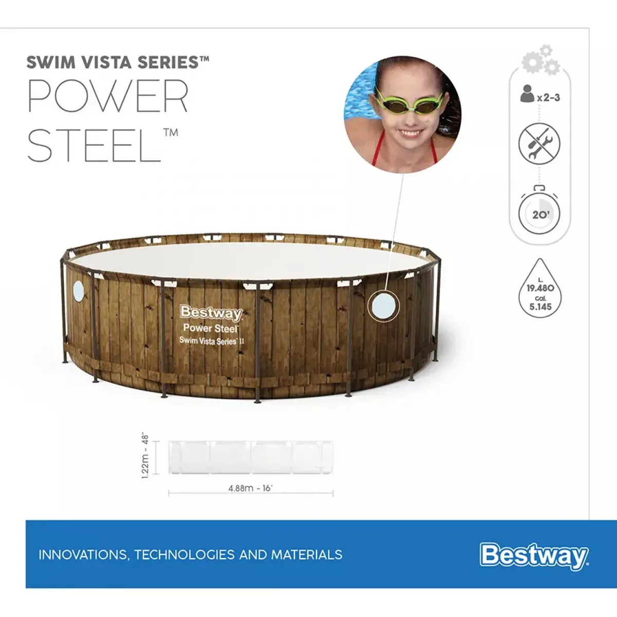 Бассейн каркасный 488x122 см круглый с аксессуарами и фильтром BESTWAY 56725 Бассейн каркасный 488x122 см круглый с аксессуарами и фильтром BESTWAY 56725