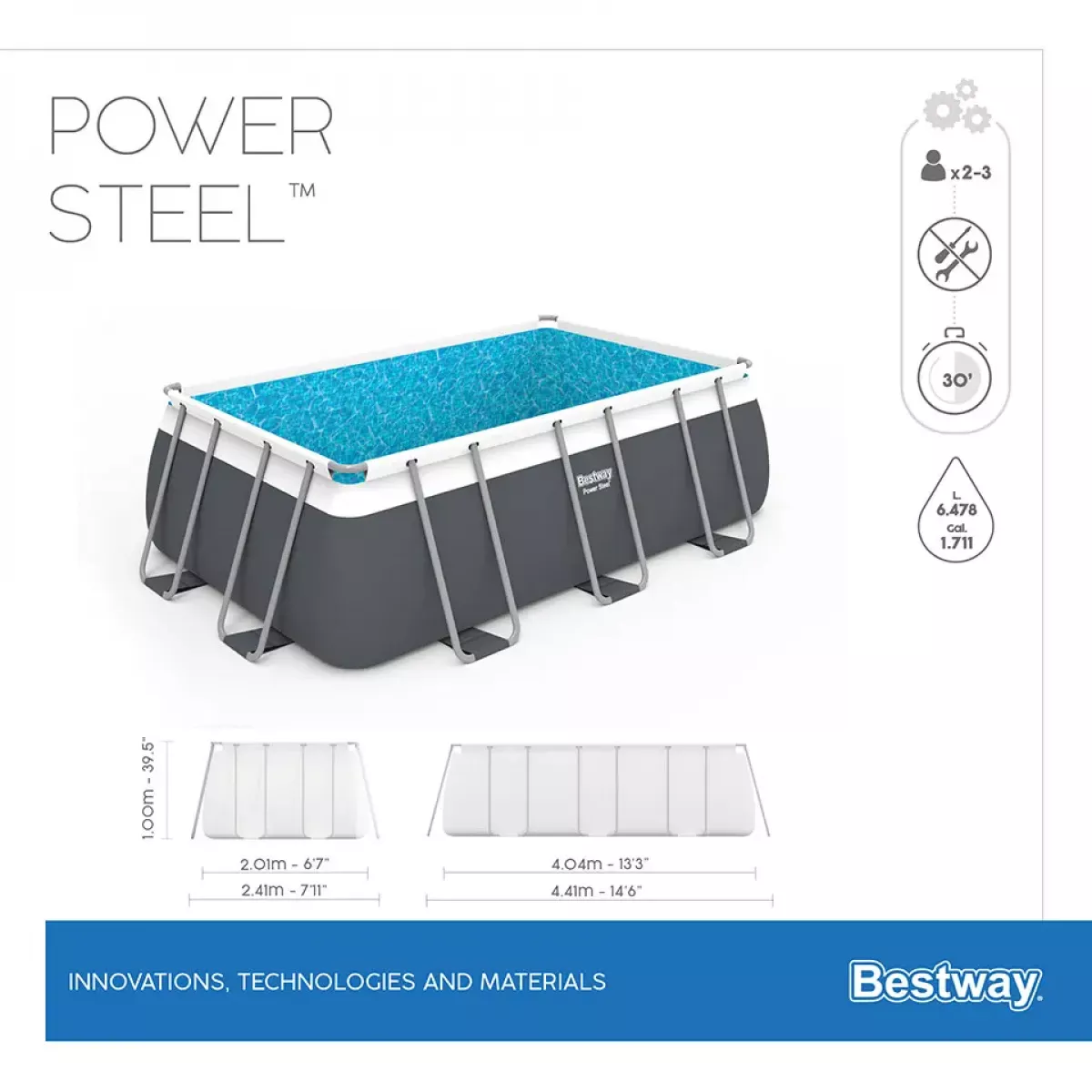 Бассейн каркасный 404x201x100 см прямоугольный с аксессуарами BESTWAY 56441 Бассейн каркасный 404x201x100 см прямоугольный с аксессуарами BESTWAY 56441